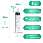 5ml Syringe for Liquid, Oral, Scientific Labs, Measurement, Dispensing, with Cap- 3 Pack 5ml Syringes
