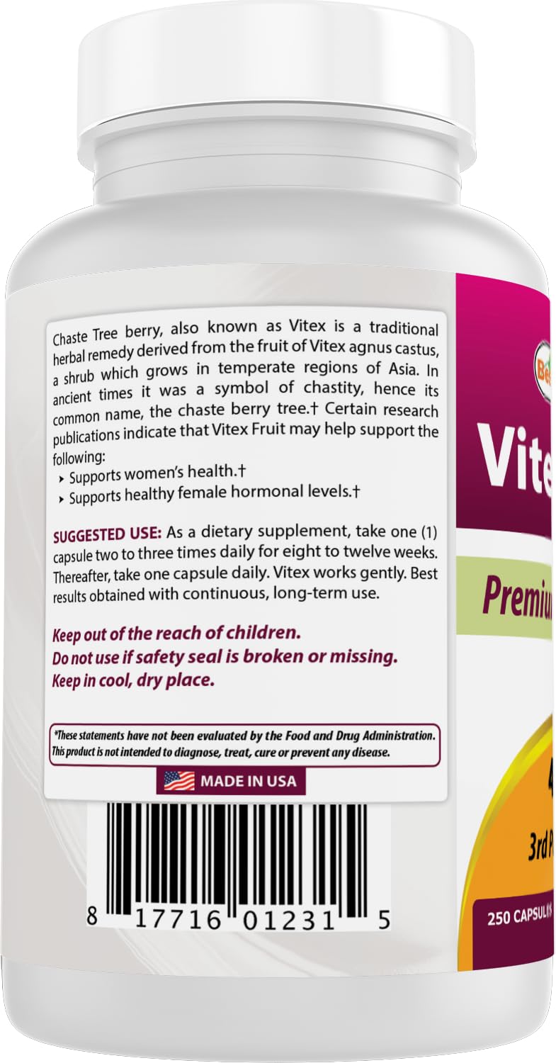 Best Naturals Vitex Chasteberry 400 mg 250 Capsules (Pack of 3)