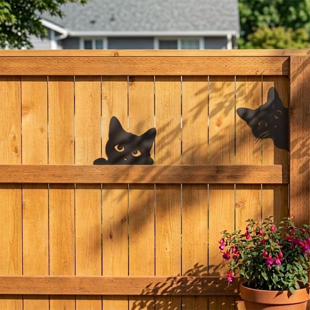 Doesen Black Cat Fence Decor Metal Cat Silhouettes Garden Decor Yard Art