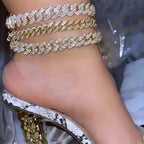 Jacruces 14K Gold Plated Ankle Bracelets for Women Cuban Link Anklets Plus Size Ankle Bracelet Layered Link Anklet Set Rhinestone Bling Anklets Jewelry for Women Gift Set