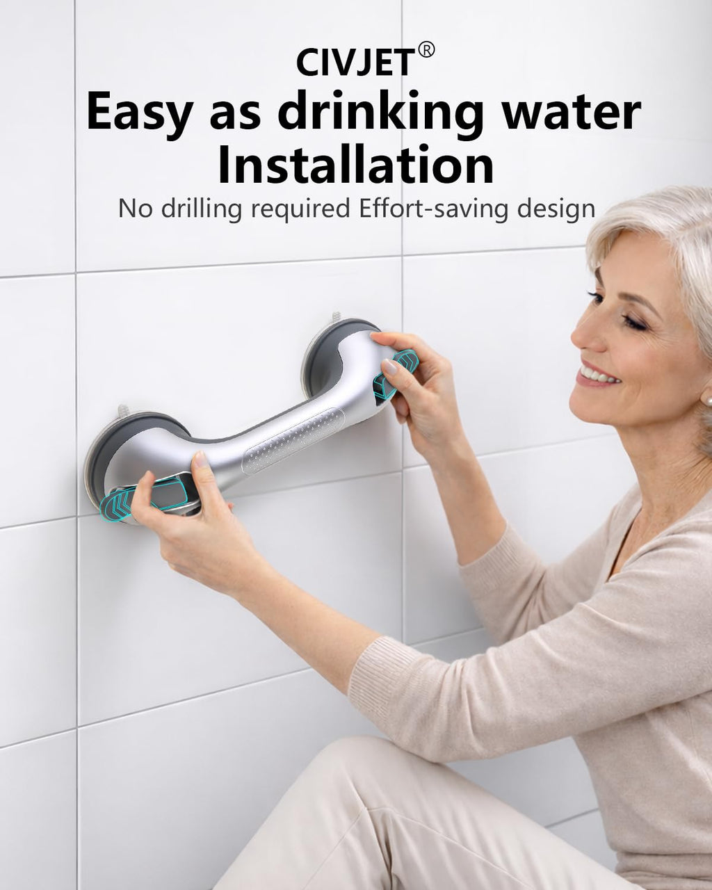 Shower Handles for Elderly Suction 2 Pack Grab Bars for Bathtubs and Showers, bar Safety 500 lbs Walls Handicap Heavy Duty Holder Hooks to Lift Large Tile Glass Suction Cups Tool Chair