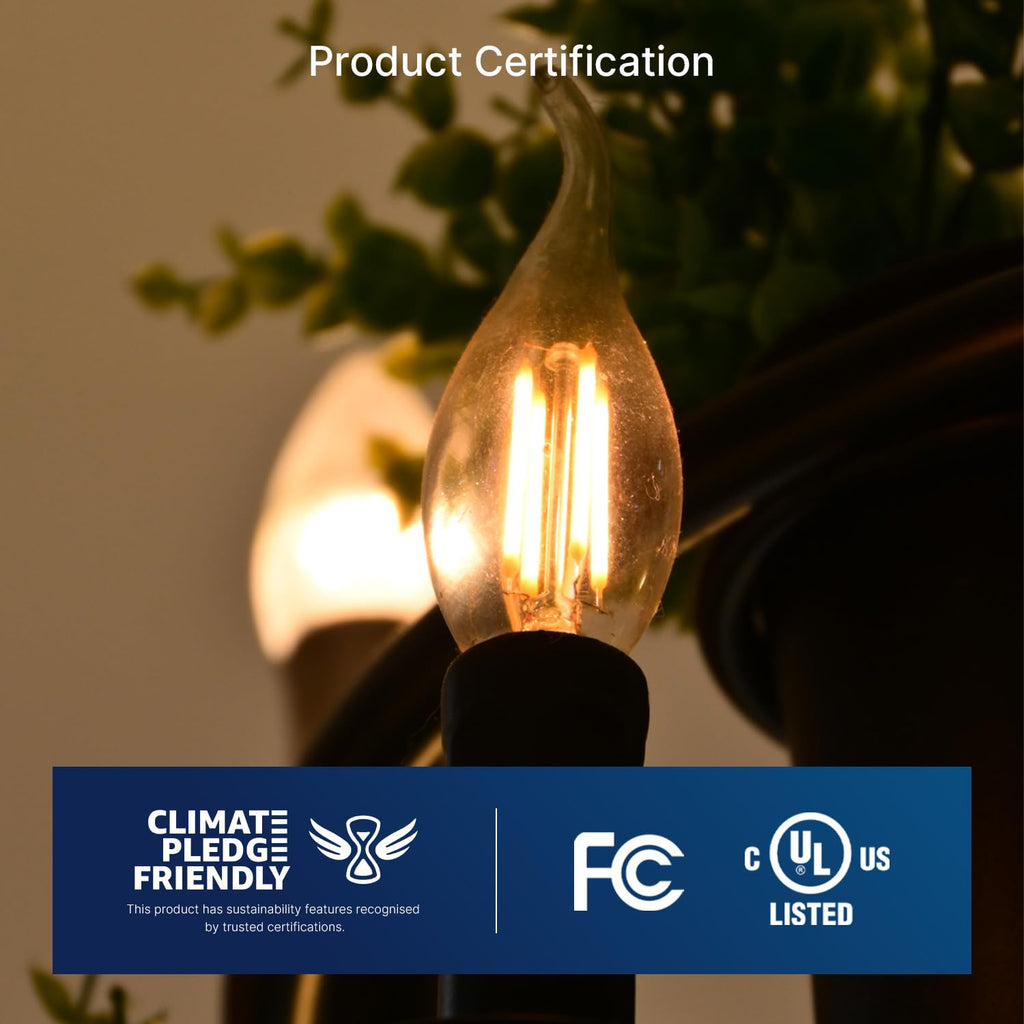 FLSNT 3000K Warm White LED Chandelier Edison Bulbs, 60W Equivalent, Dimmable CA11 E26 Base LED Candelabra Bulbs, 500LM, 24 Pack UL,CA65 Listed.