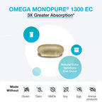 XYMOGEN Omega MonoPure 1300 EC - Heart & Brain Support - DHA & EPA Omega-3 Fish Oil - Monoglyceride High Absorption Softgels - Enteric Coated - 60 Softgels