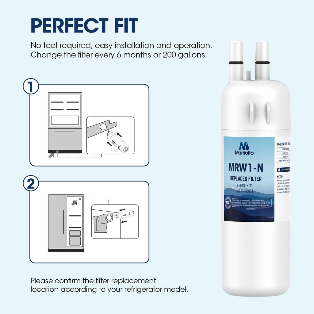MARRIOTTO Refrigerator Water Filter Compatible with Whirlpool W10295370A, EDR1RXD1, WHR1RXD1, KAD1RXD1, Filter 1, W10295370, P4RFWB, P8RFWB2L, 46-9930, 46-9081 Refrigerator Water Filter | Pack of 2