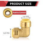 (Pack of 6) EFIELD 1/2-inch 90-Degree Elbow, Push-Fit Brass Fittings to Connect Copper, PEX, CPVC Pipe with 1/2" Disconnect Clip, UPC Certified,(PF-UNI008)