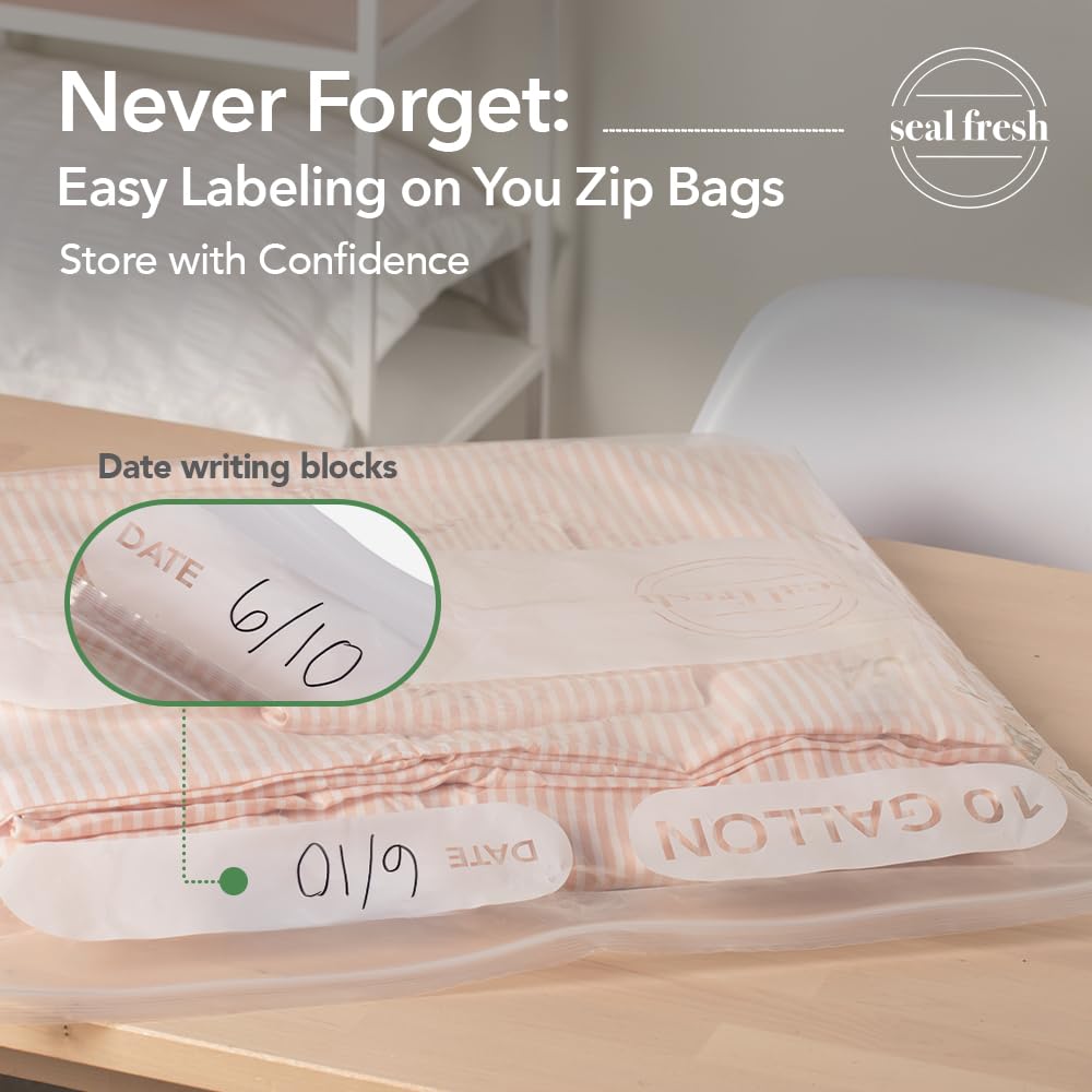 Seal Fresh 10 Gallon Large Plastic Storage Bags – 24" x 24" (30 Count) – Reusable XXL Extra Large Heavy Duty Clear Jumbo Freezer Zip Lock Bags with Sealable Zipper Top For Clothes, Travel, Moving