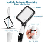 Folding Handheld Magnifying Glass with Light, 3X Large Rectangle Reading Magnifier with Dimmable LED for Seniors with Macular Degeneration, Newspaper, Books, Small Print, Lighted Gift for Low Visions