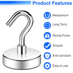 DIYMAG Magnetic Hooks,85lbs Heavy Duty Magnets with Hook Silver 6 Pack