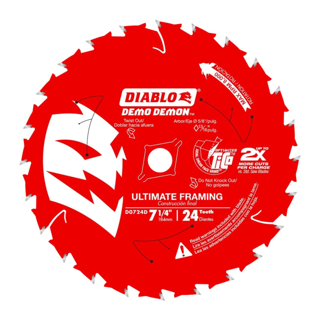 Diablo Demo Demon Framing/Demolition Saw Blade with Perma-Shield Coating - Dura-Blend Carbide - 7-1/4" x 24-Tooth - D0724DA