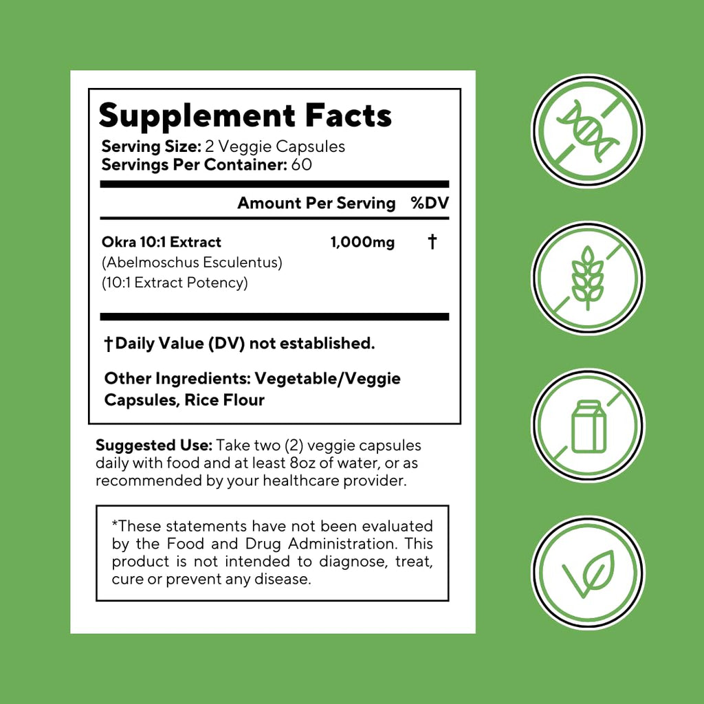 Vitapia Okra Extract - Heart Health, Antioxidant, Gut & Digestion, Wellness Support - 10:1 Ratio & 120 Veggie Capsules - Non-GMO, Gluten-Free, Vegan Supplement