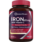 Doctor's Recipes Iron Supplement 65 mg with Vitamin C - Maximized Absorption & Stomach Friendly Iron Pills for Red Blood Cells Formation, Heart, Brain & Immunity Health - Vegan Non-GMO 120 Iron Tabs