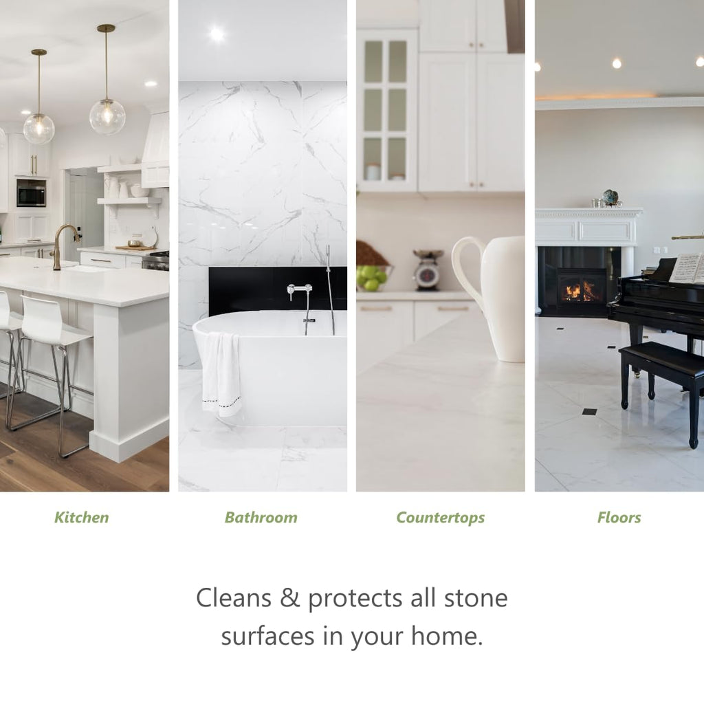 MORE Stone & Quartz Cleaner + Protector - Water Based Formula for Natural Stone and Quartz Surfaces (Pint 16 oz - Twin Pack)