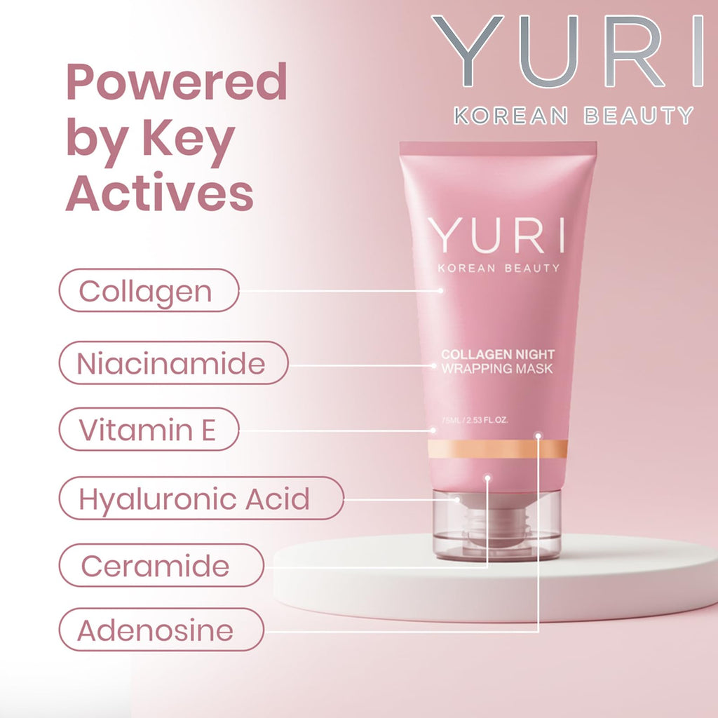 YURI BEAUTY Collagen Night Wrapping Mask, Collagen Overnight Glass Skin Peel Off Face Mask, Elasticity & Hydration Care, Restored Balance & Ongoing Renewal, All Skin Types Skincare (2.53 fl.oz)