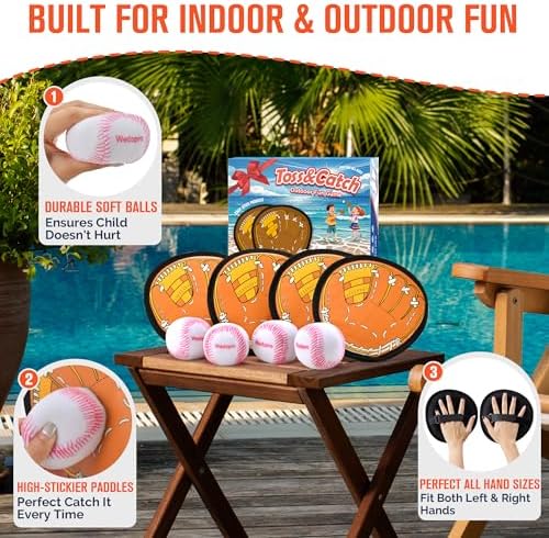 Toss and Catch Ball Game, Kids Toddler Baseball Glove & Catch Ball Toys, Kids Outdoor Games for Family, Toys for Beach Pool Yard Outside, Birthday Gift for Ages 3 4 5 6 7 8-12 Year Old Boys Girls