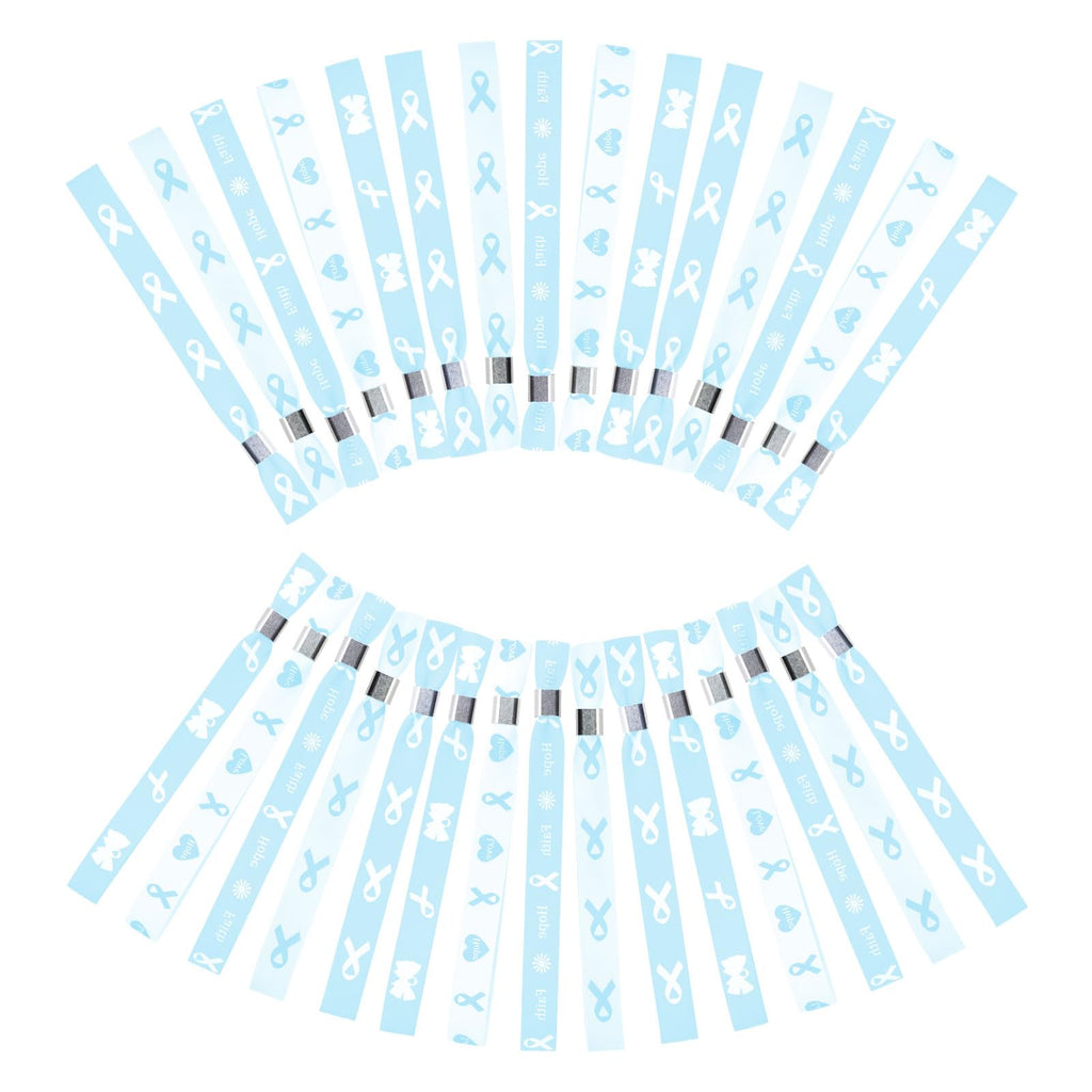 WANDIC 30 Pcs Baby Blue Ribbon Bracelets, 5 Style Polyester Single Side Adjustable Prostate Cancer Awareness Support Wristband for Event Fundraising