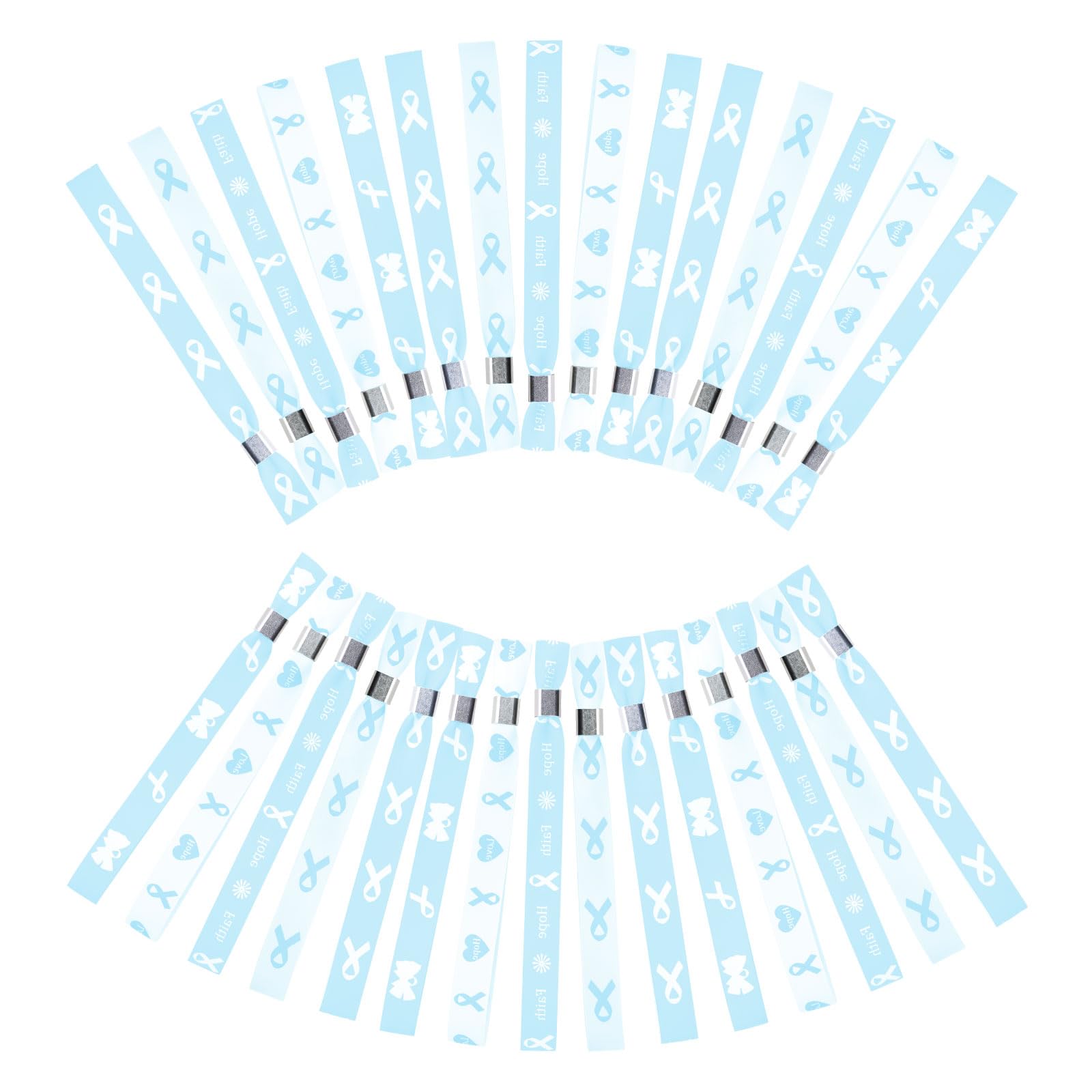 WANDIC 30 Pcs Baby Blue Ribbon Bracelets, 5 Style Polyester Single Side Adjustable Prostate Cancer Awareness Support Wristband for Event Fundraising