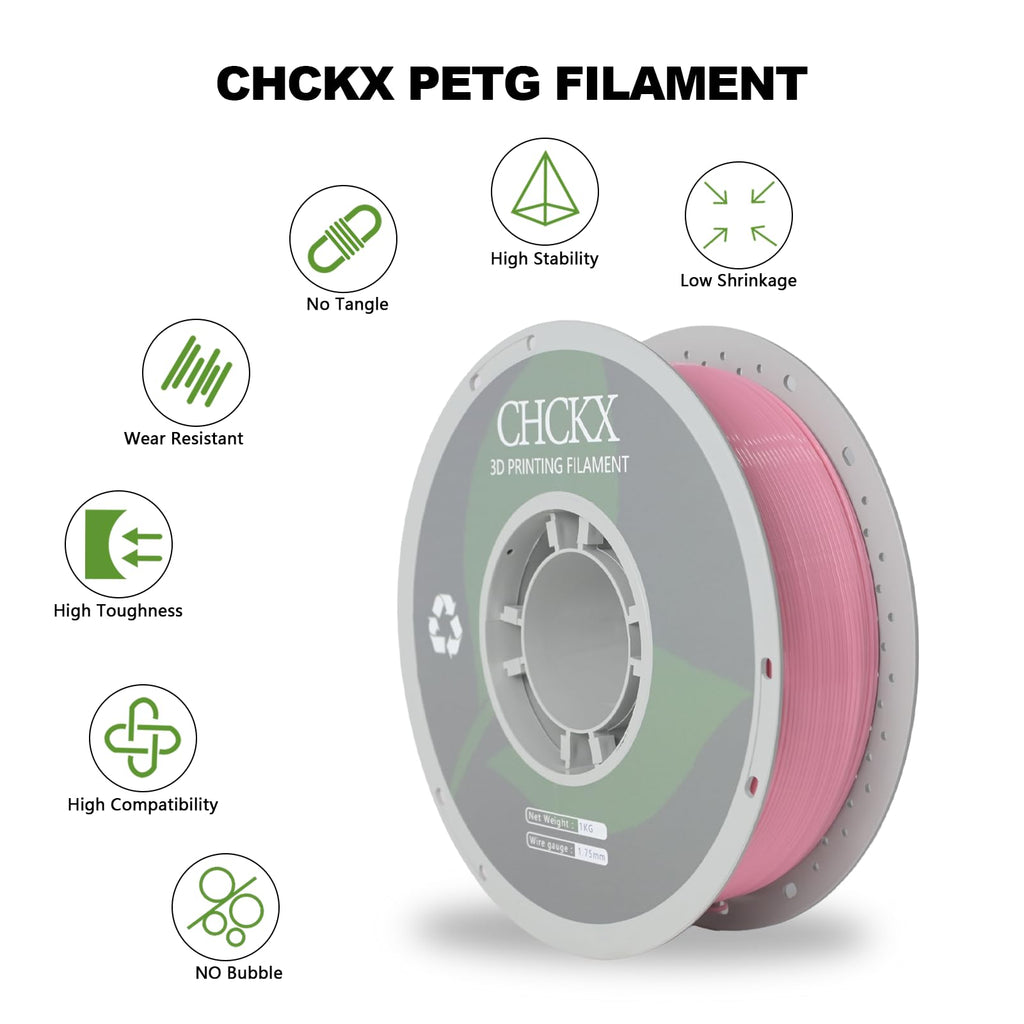 CHCKX PETG 3D Printing Filament 1.75mm, ±0.02mm Tolerance, 1kg Spool (2.2lbs), Pink