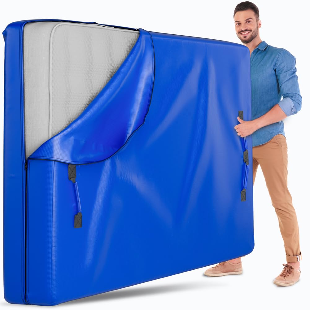 Mattress Bags for Moving and Storage | Extra Thick Heavy Duty Reusable Mattress Cover Protector Tarp with Premium Strong Zipper and 8 Patented Easy to Carry Handles (Full XL Size)