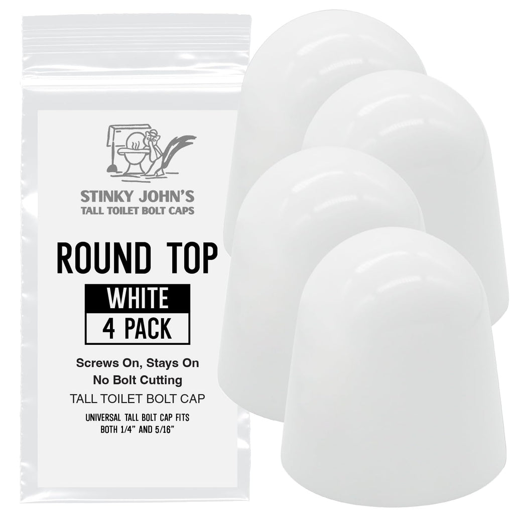 Stinky John's Tall Toilet Bolt Caps - Universal Fit with a Round Top - White Caps (4)