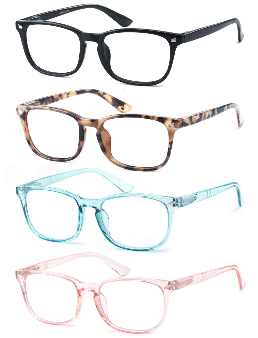 HAPJOYS Reading Glasses Women Blue Light Blocking Lightweight Computer Readers +0.75 Square Cheaters Reading Glasses 4 Pack Anti Glare Reduce Eyestrain Protect Eyes