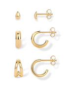 PAVOI Double Statement Huggie Earring Set, 925 Silver, Yellow Gold