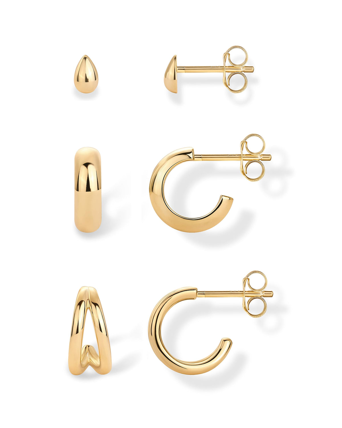PAVOI Double Statement Huggie Earring Set, 925 Silver, Yellow Gold