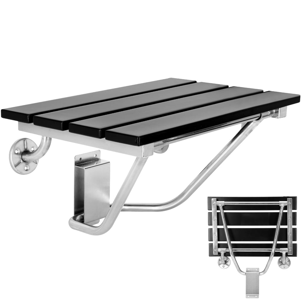 17 Inchs Folding Shower Seat Wall Mounted, Foldable Shower Bench for Small Spaces, 400lb Capacity (Black)