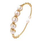 LOOYUUPEE Pearls Bracelets for Women, Natural Freshwater Pearls Bracelets Jewelry Bangle, Lucky Jewelry for Mom Lover Her Diameter 1.96 ins Adjustable (14K Gold Plated)