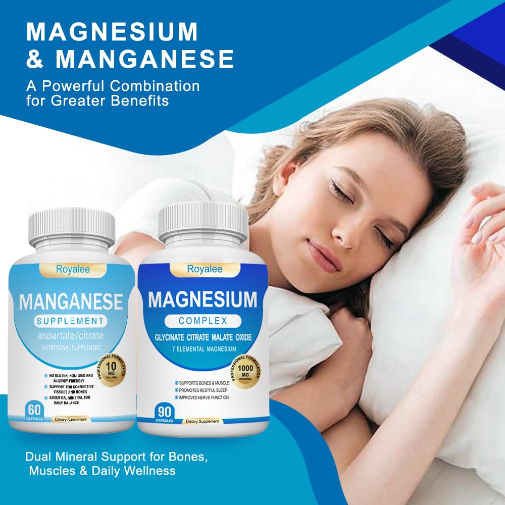 Magnesium Complex & Manganese Supplement Bundle – 1000mg Magnesium with 7 Forms Plus 10mg Manganese (Aspartate/Citrate) – Supports Relaxation, Muscle & Bone Function – 150 Capsules Total