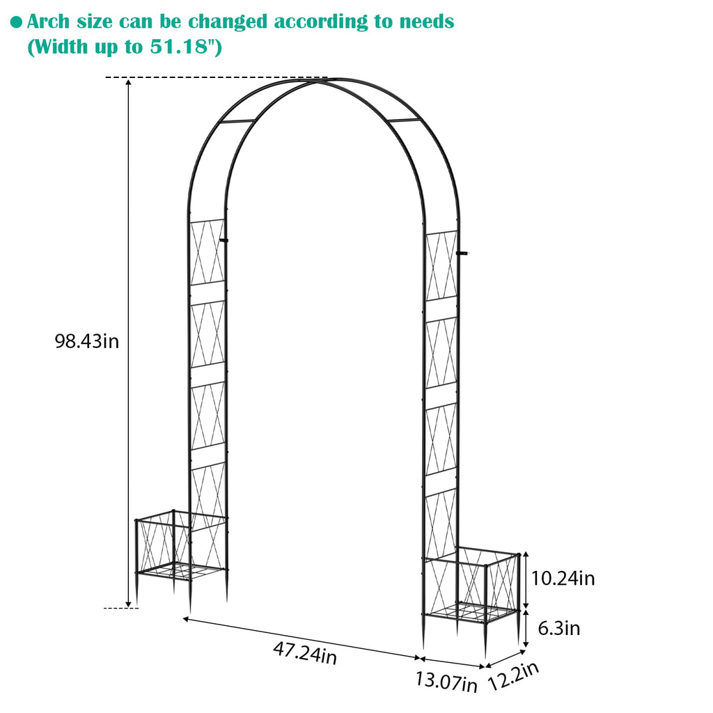 Garden Arch Arbor Trellis with Planter Boxes 8.2 Ft Metal Arch Trellis