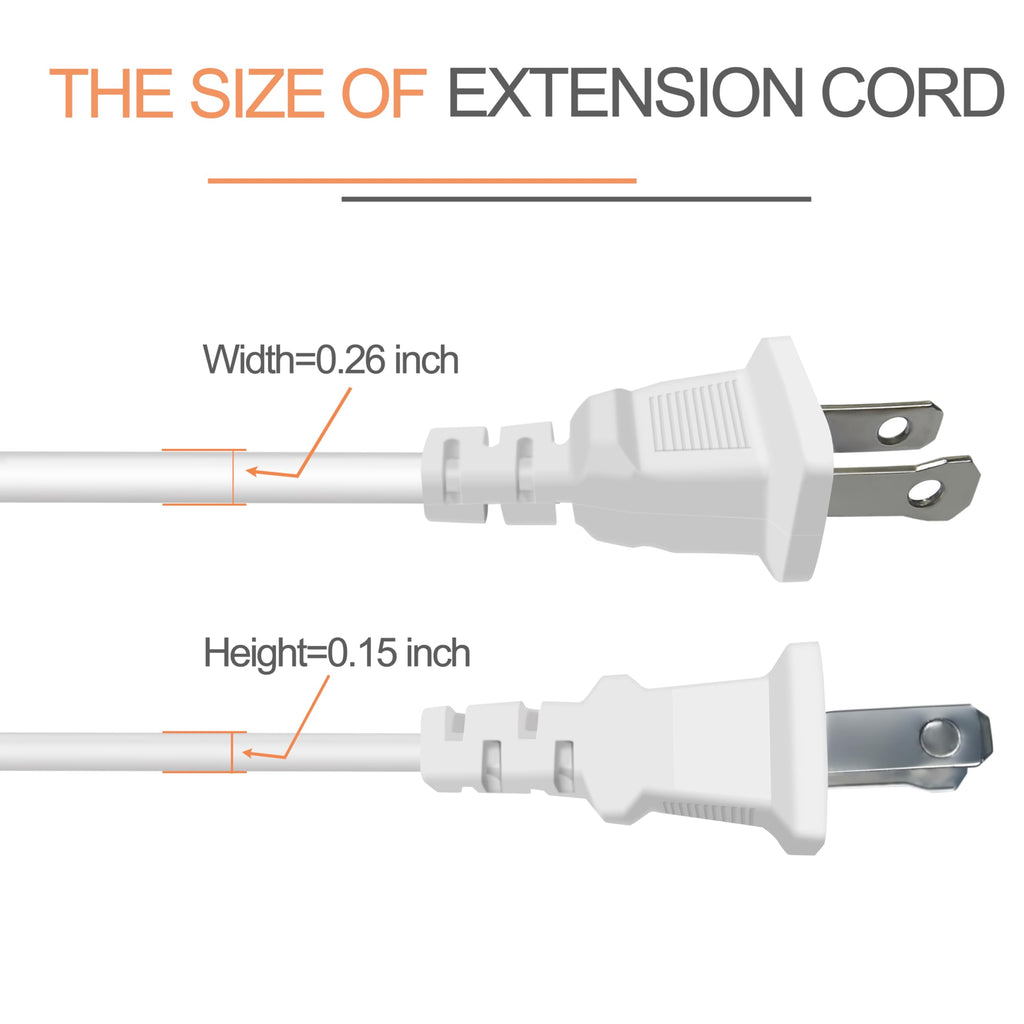 6FT 2 Prong White Slender Short Extension Cord, 18AWG NISPT-2 10A 125V Polarized Plug - Indoor Small Single Power Cord Wire for Christmas Lights, Behind TV/Couch, Home Office Use (2 Pack)