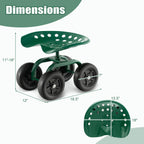 Toolsempire Garden Cart with Seat, Heavy-Duty Rolling Outdoor Wagon Scooter w/Height Adjustable & 360° Swivel Seat, Gardening Work Seat Stool, Patio Scooter on Wheels for Lawn Yard Planting (Green)