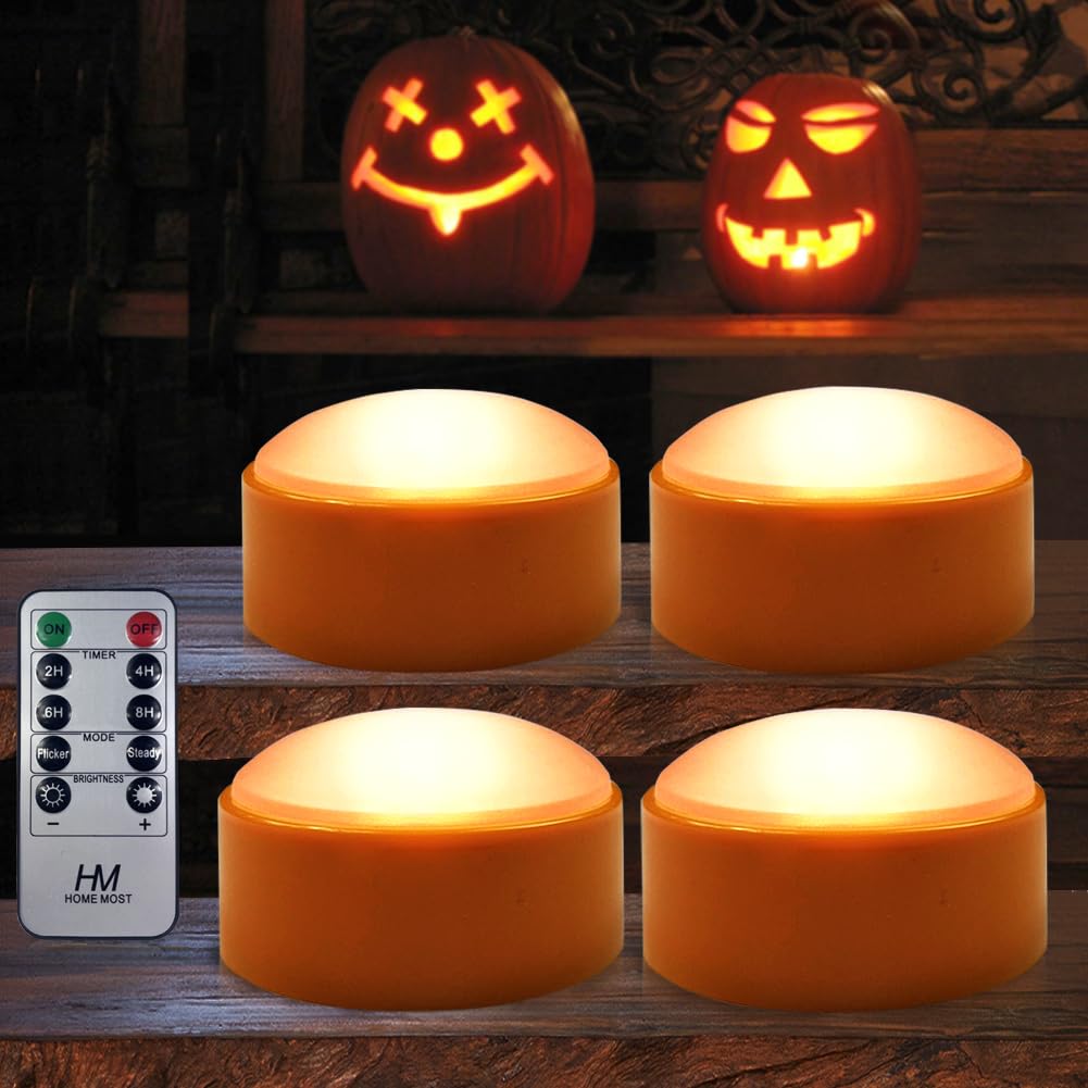 HOME MOST 4-Pack Halloween LED Pumpkin Lights Battery Operated - Orange Pumpkin Lights with Timer and Remote Halloween Decor - Jack-O-Lantern Decoration Outdoor