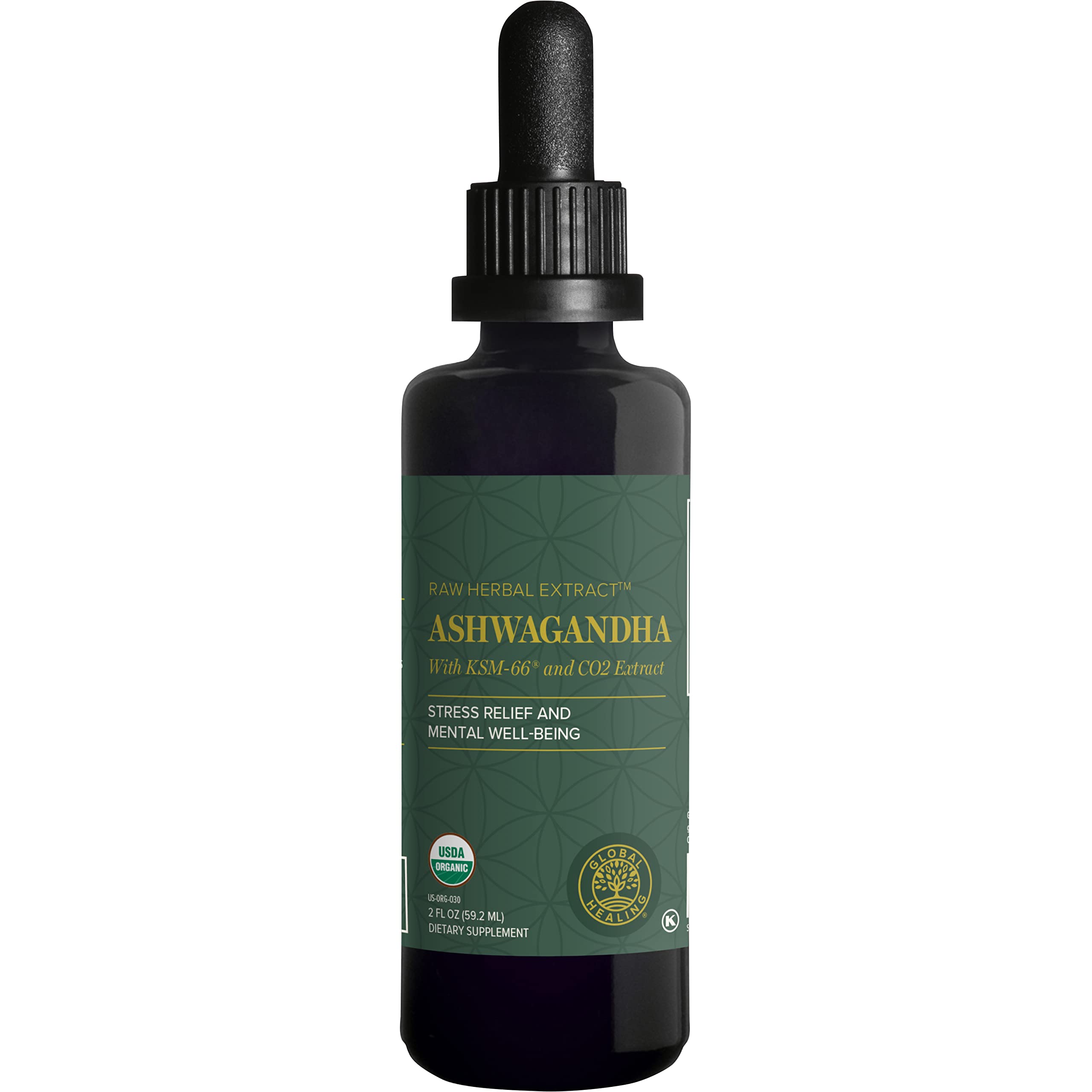 Global Healing Center - Organic Ashwagandha Supplements Drops - KSM-66 Ashwagandha Extra Strength for Men & Women, Helps Promote Relief from Stress, Mood Support, Organic (2 Fl Oz)