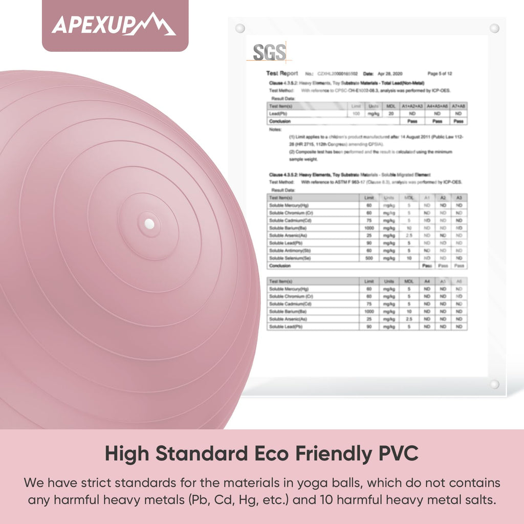APEXUP Yoga Ball Exercise Ball, Anti Slip Stability Ball Chair, Heavy Duty Large Gym Ball for Fitness, Balance, Core Workout and Physical Therapy (S (15"~18") 45cm, Pink)