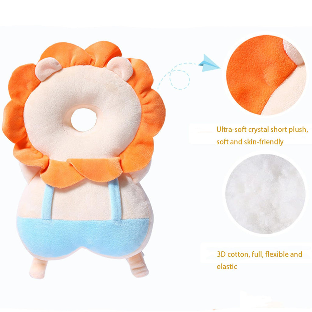 Baby Walker Head Protector Toddler Adjustable Baby Head Protection Backpack Wear Safety Pad (Beige Lion)