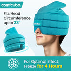 Comfcube Migraine & Headache Relief Ice Cap, 2 Hours Long Lasting Cold Therapy Wearable & Washable Form Fitting Ice Hat for Sinus & Stress Relief, Puffy Eyes, Severe Migraines, Chemo