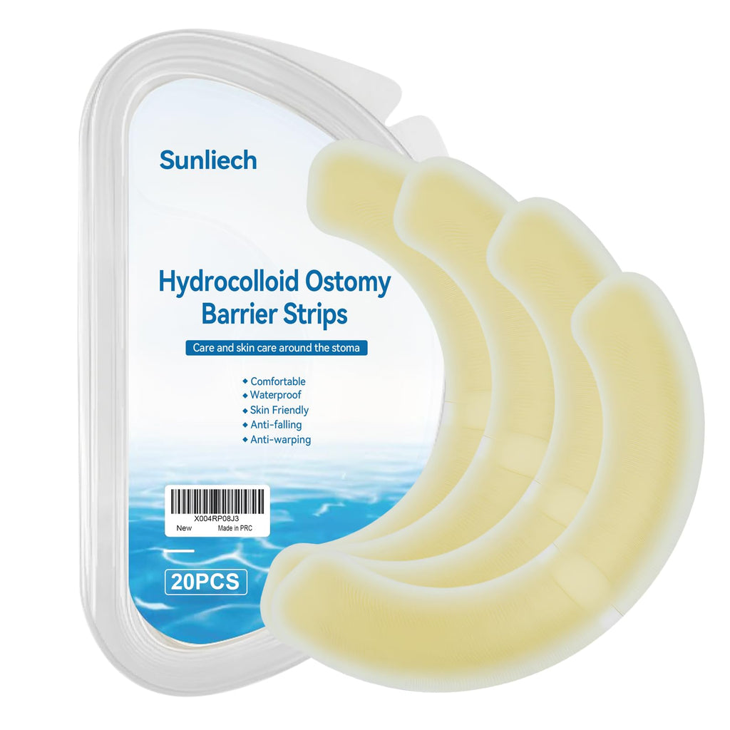 Sunliech 20 Pcs Elastic Ostomy Barrier Strips, Medical Grade Hydrocolloid, Ostomy Supplies, Skin Adhesive Ostomy Barrier Tape, Waterproof Leak for Ostomy Bag Ostomy Colostomy Ileostomy Supplies