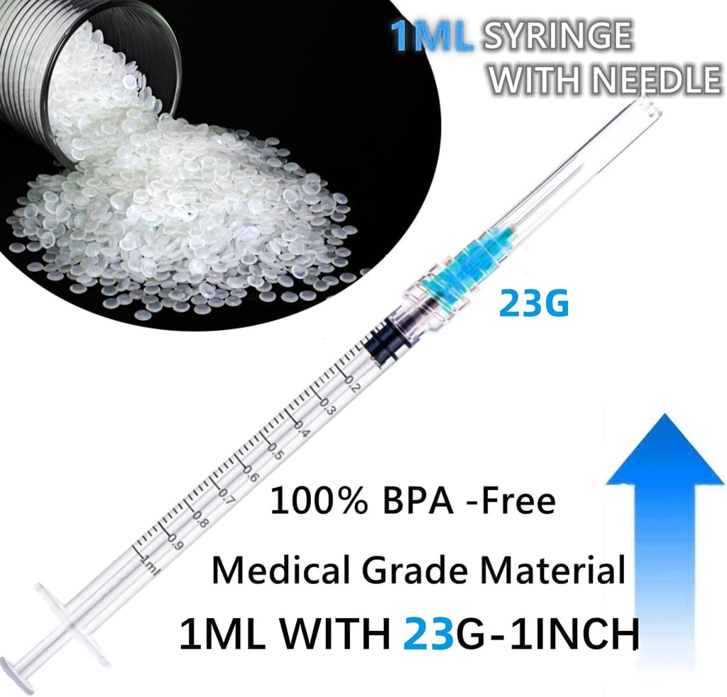 Luer lock 1ml Syringe with 23G 1inch/25mm Lab Supplies for Scientific Research, Industrial Dispensing or Liquid Measuring, 50Pack