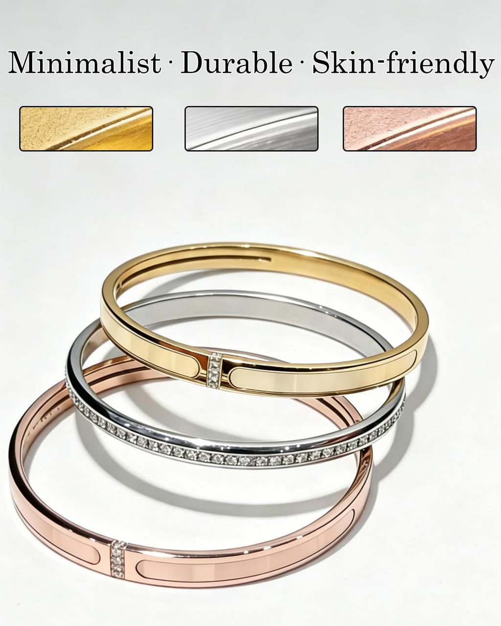 CERULEAN 5-Piece Elegant Stainless Steel Bracelet Set, Fashionable Classic Design, Stainless Steel 5 Piece Bracelet Set, Non Tarnish Bangle, Elegant Bracelets Sets for Everyday and Formal Wear (Gold)