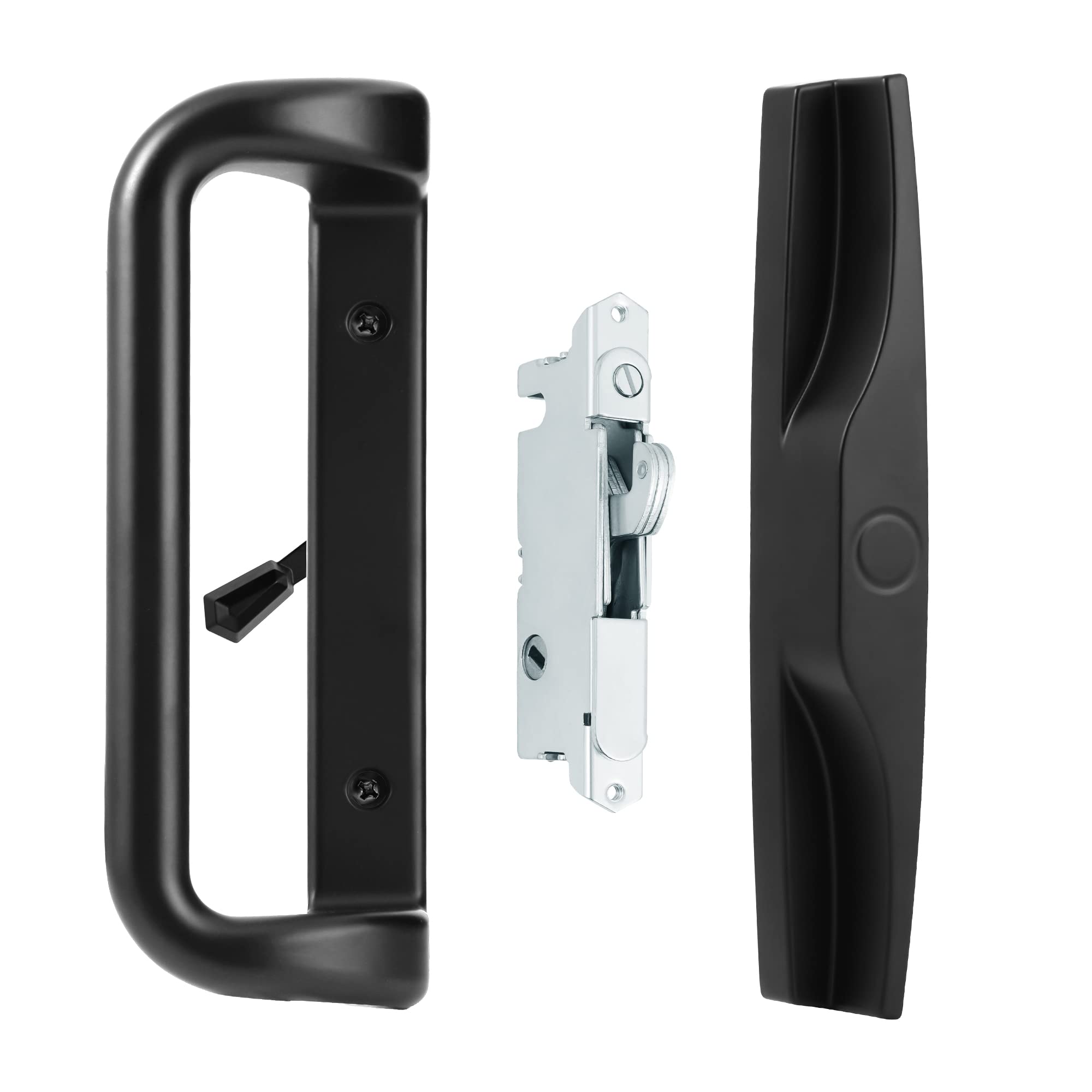 House Guard Sliding Patio Door Handle Set with Mortise Lock, 3-15/16" Screw Hole Spacing, Fits 1-1/4" to 2-1/4" Doors, Reversible Black Aluminum