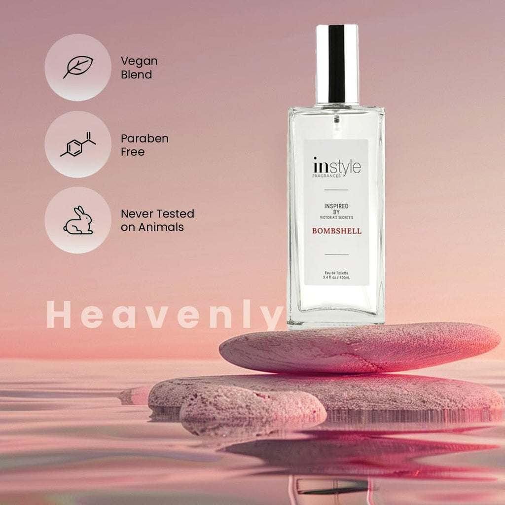 Instyle Fragrances, Inspired by Victoria's Secret's Bombshell, Women���s Eau de Toilette, CLEAN, Vegan, Paraben-Free, Never Tested on Animals, 3.4 Fluid Ounces