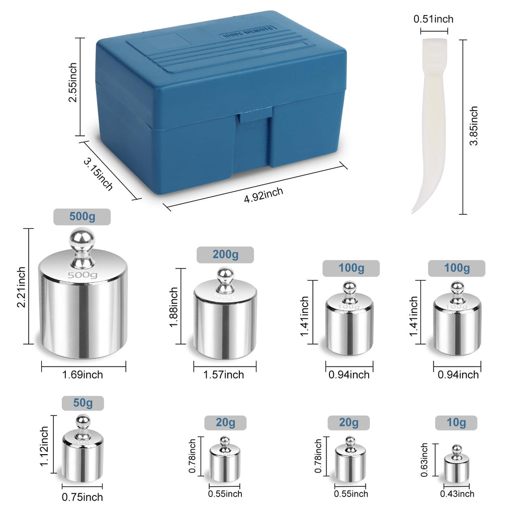 QP Calibration Weights 1000g, 8PCS OIML Class M1 High Precision Scale Calibration Weight Set, 10g 20g 50g 100g 200g 500g Calibration Weight with Tweezers for Digital Scale, Gram Scale, Lab Scale