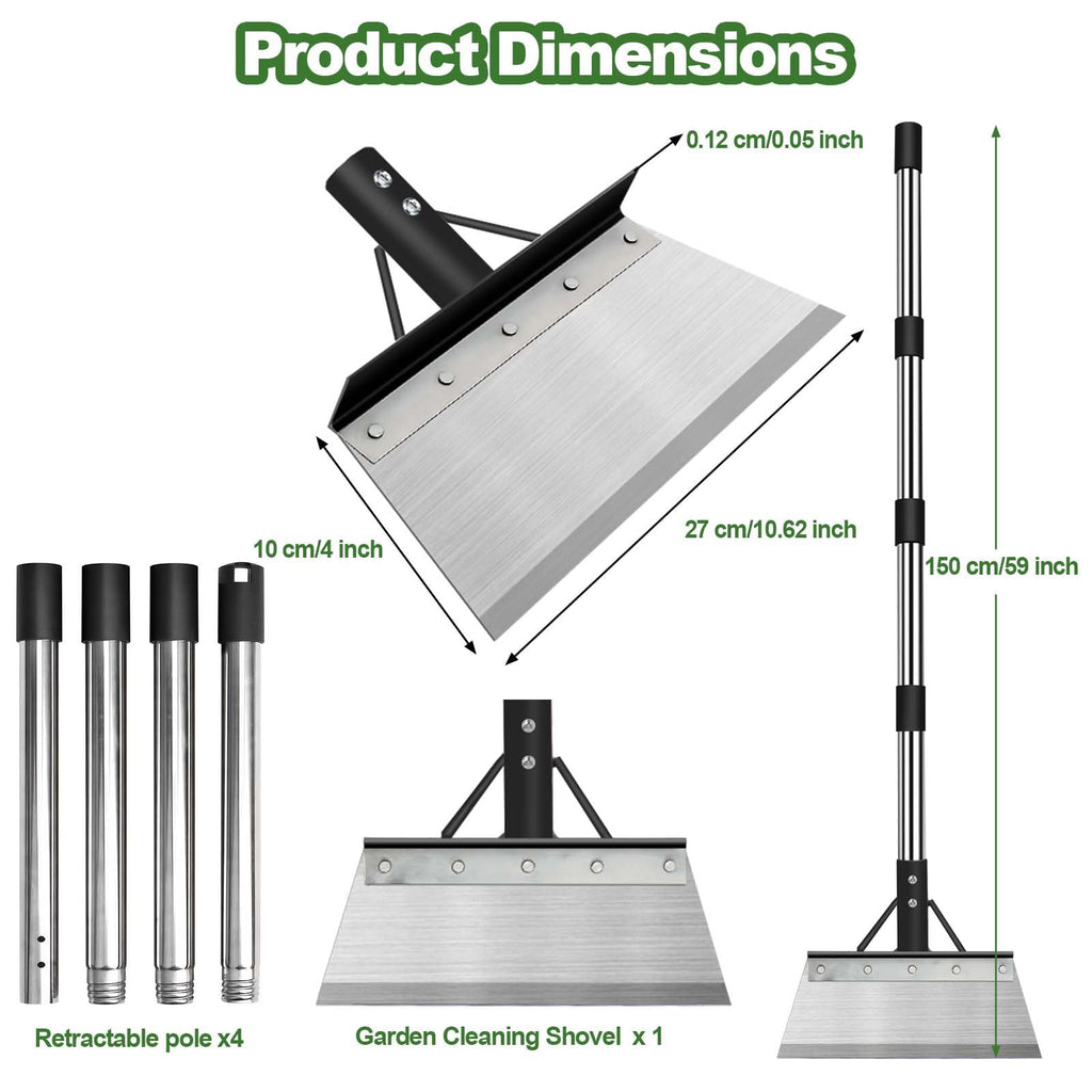 INCIKITI Multifunctional Garden Cleaning Shovel, Heavy Duty Steel Flat Shovel with 59" Adjustable Handle, Snow Ice Scraper, Outdoor Spade Tool for Weeding, Lawn Edging, Digging, Ice Removal