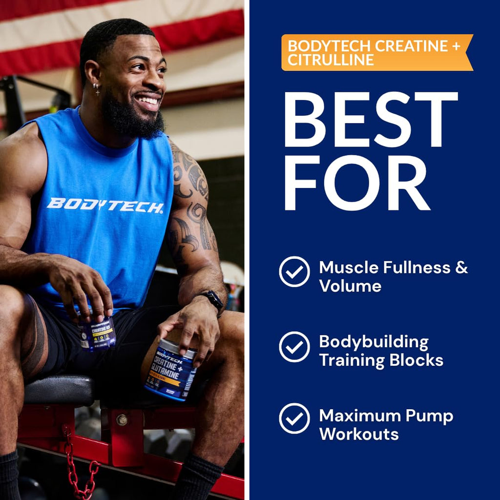 BodyTech Creatine + Citrulline Powder, Supports Strength, Pumps & Endurance, Pre Workout Supplement for Men & Women, Unflavored, 12.9 Oz, 30 Servings