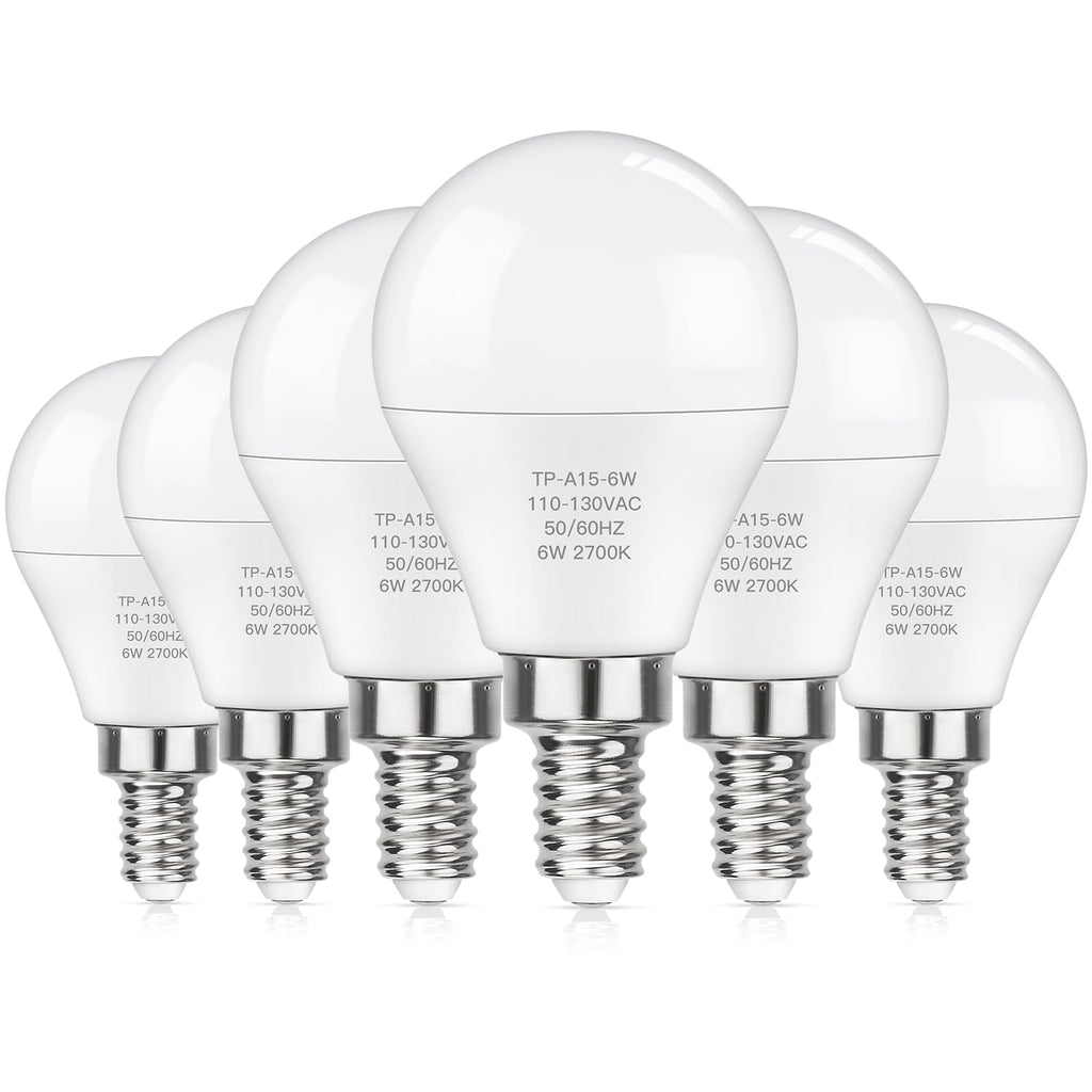 MAXvolador E12 LED 60W Equivalent Warm White 2700K Ceiling Fan Bulbs, 600LM CRI 85+ Small Base Candelabra Bulbs, 6W Non-Dimmable, Pack of 6