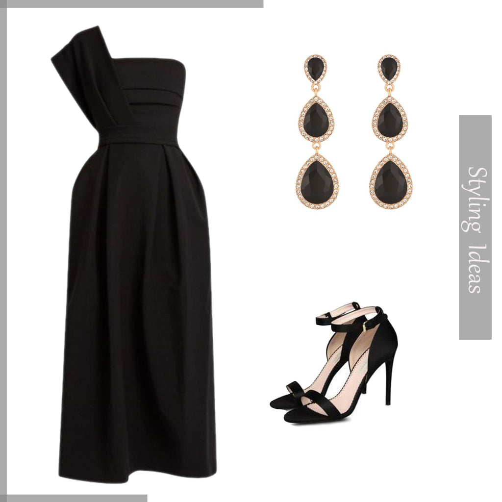 Black Earrings for Women, Vintage Rhinestone Teardrop Statement Earrings