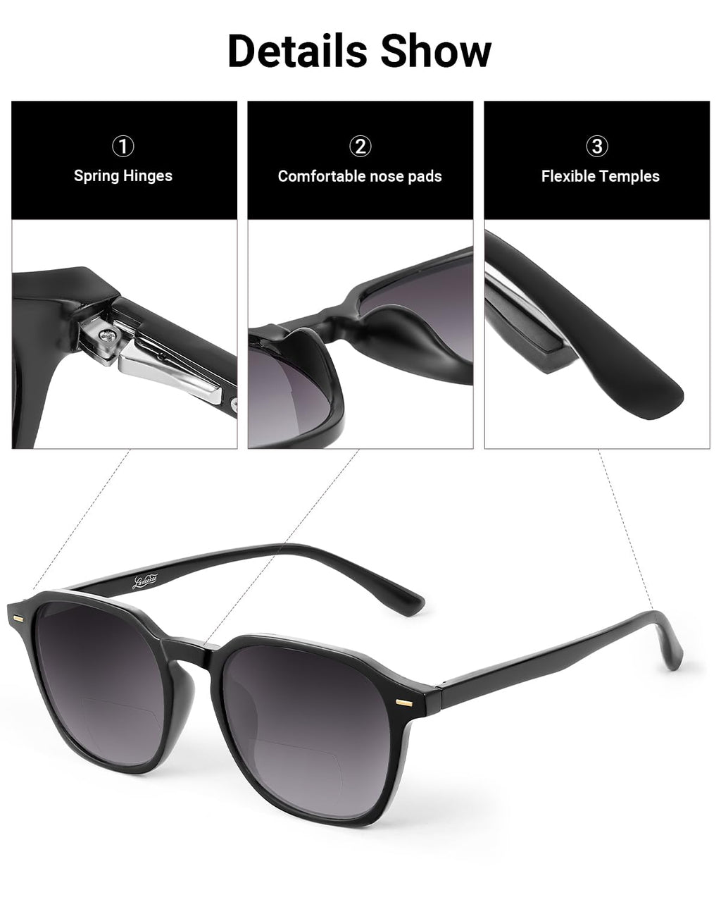 LADEESSE Reading Sunglasses for Women, Stylish Reading Glasses, Lightweight Square Readers for Men & Women, Durable Reading Sunglasses for Outdoor Fishing UV400 Protection, Fashion Square Frame