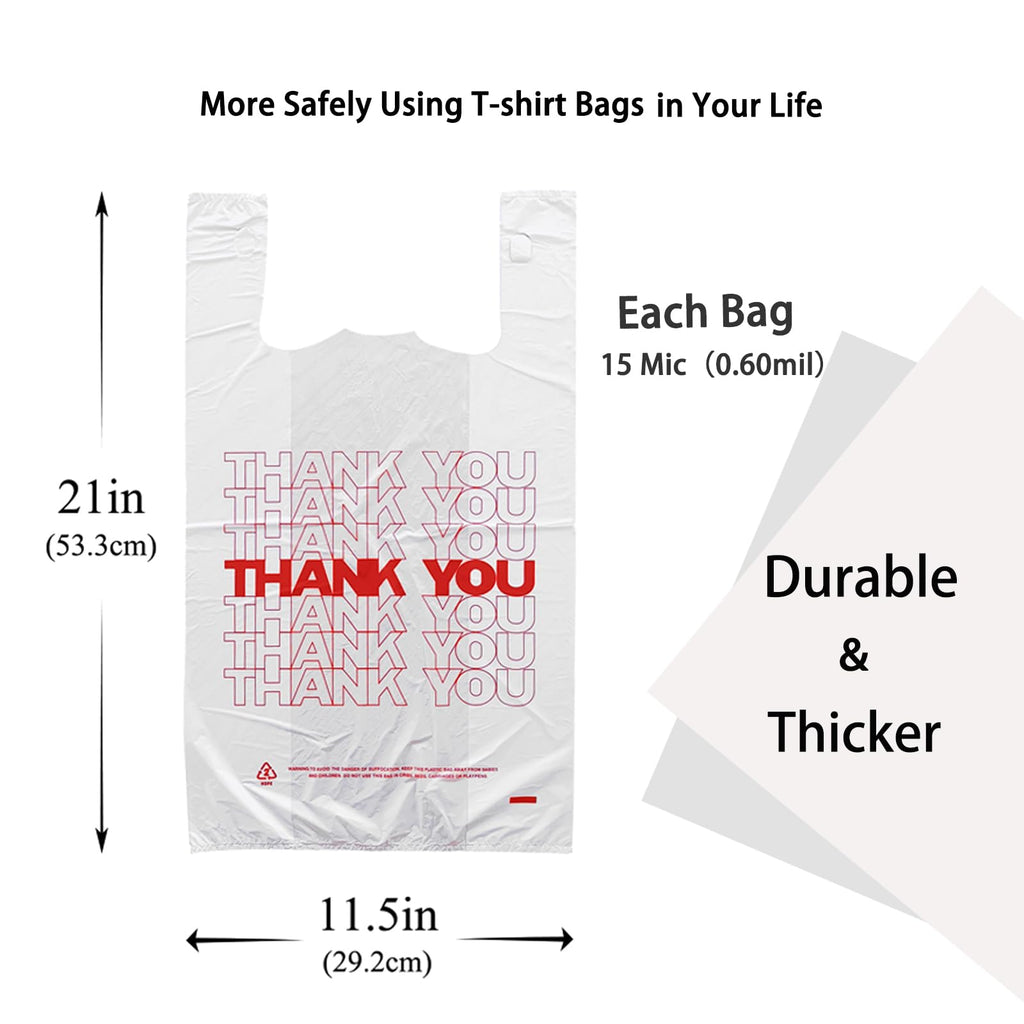 TashiBox Thank You plastic bags with handles(500 count),shopping,grocery T-shirt bags for small business,11.5" X 6.25" X 21", 15mic, 0.6 Mil