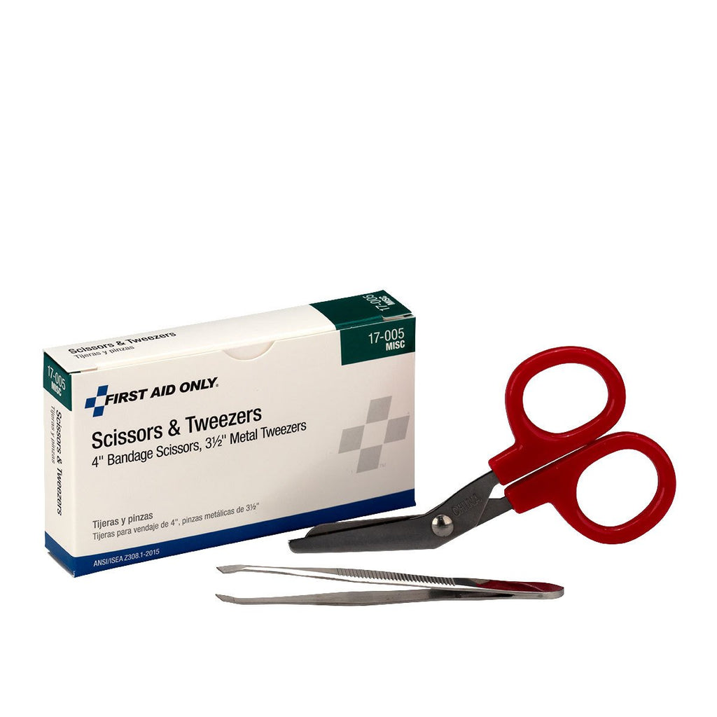 First Aid Only 17-005 Bandage Scissors and Forceps Tweezers Set for First Aid and More